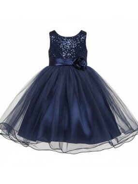 NEW Navy Blue Sequins and Tulle Full Length KID’S DREAM Sleeveless Dress 7-8
